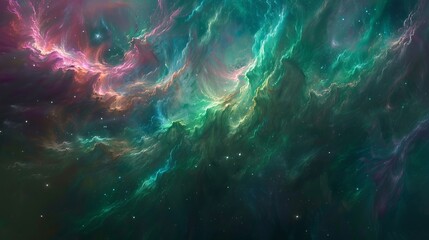Poster - An abstract expressionist painting depicting a cosmic nebula, with intense, swirling colors