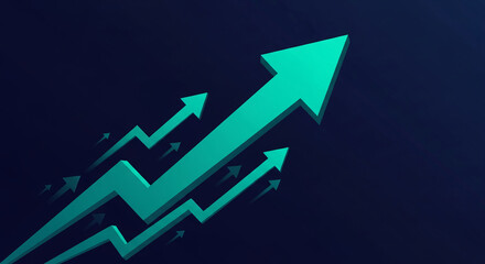 Poster - Teal upward arrows on dark background, suggesting growth, progress, and success, ideal for business presentations or motivational visuals