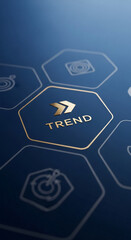 Poster - Abstract blue background with gold hexagonal elements showcasing a 