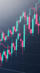 Poster - Close-up of a candlestick chart displaying financial data, showcasing market trends and price fluctuations, symbolizing investment, trading, and economic growth