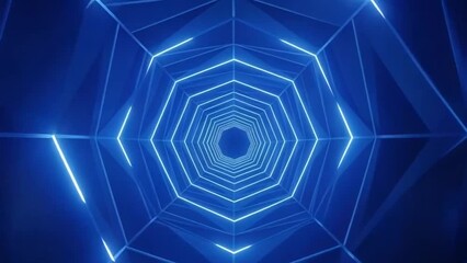 Poster - Explore a hypnotic neon tunnel background with a cool blue aesthetic and an illusion of infinite space. Ideal for technology visuals, sci-fi scenes, and modern designs.