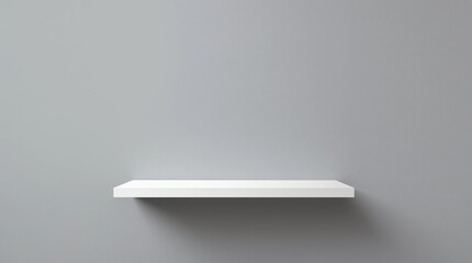 Fototapete - Front view of empty shelf on gray wall background with modern minimal concept. Display of room shelves for showing. Realistic 3D render 