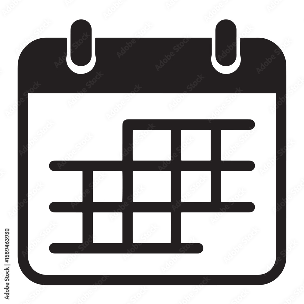 Clean simple black and white calendar symbol representing time planning ...