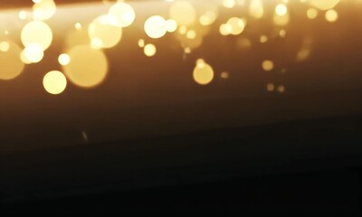 Poster - A blurred golden light streak with many small golden bokeh lights on dark background