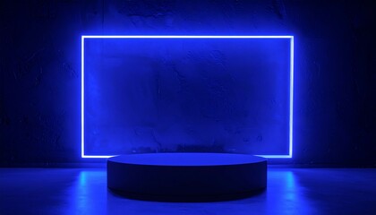 Poster - Blue stage with neon light frame.