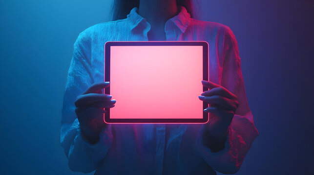 Neon Glow Tablet Mockup Illustration