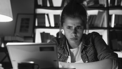 Aufkleber - A woman sits in front of a laptop, typing away