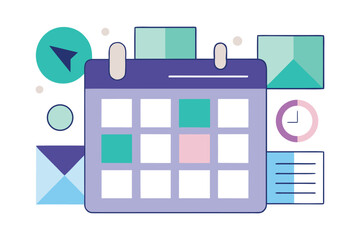 Poster - Modern vector illustration representing calendar scheduling planning time management and meeting reminders with icons