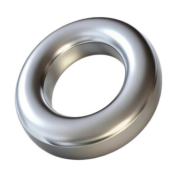 Silver torus ring metal object render illustration shiny metallic shape design graphic element isolated background