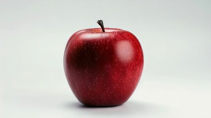 Poster - A single red apple sits on a white surface, isolated and ready for use