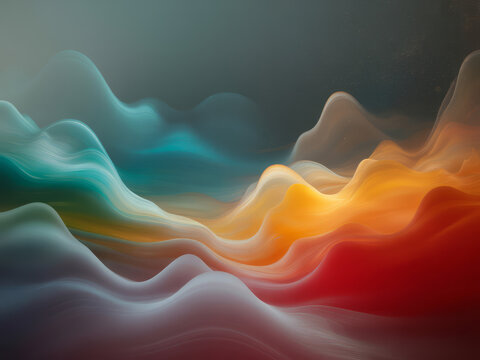 Abstract Fluid Gradient Waves in Teal Yellow and Red on Gray Background