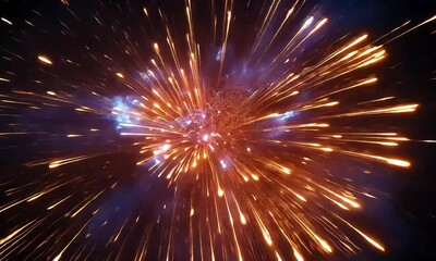 Poster - A burst of orange and blue light streaks outward from a central point in space