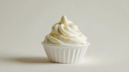 Aufkleber - A cup filled with whipped cream sitting on a white surface, ready for use or decoration