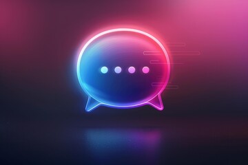 Poster - Glowing speech bubble with loading dots is floating on a dark purple background