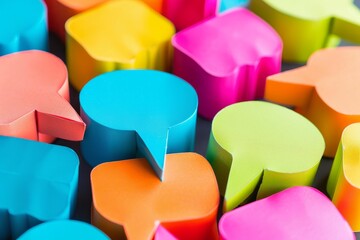 Poster - Vibrant, three dimensional speech bubbles symbolize communication, social media, and online discussions