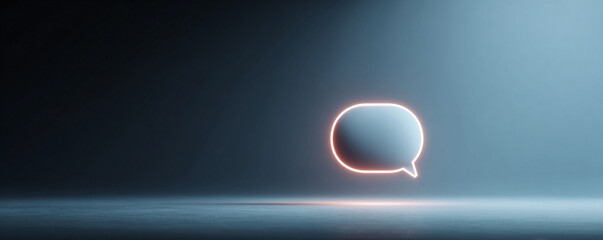 Poster - Glowing speech bubble icon against a dark, moody backdrop. Represents communication, discussion, ideas. Perfect for tech, social media, or conceptual themes. Minimalist style.