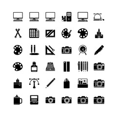 Fototapete - Vector art of grid of various computer and creative design icons