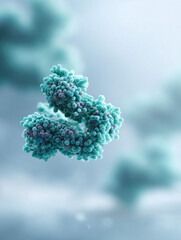 Poster - Abstract 3D render of a complex molecular structure. Soft blues and greens create a serene, scientific feel. Ideal for biotech, medical research, or technology visuals.