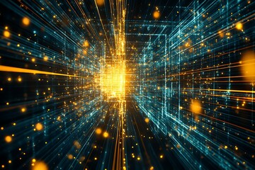 Digital data stream visualization with abstract technology background for innovation