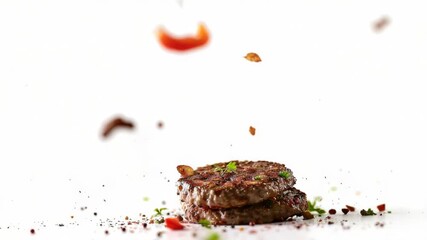 Aufkleber - A close-up shot of a piece of meat being tossed in the air, highlighting its texture and movement
