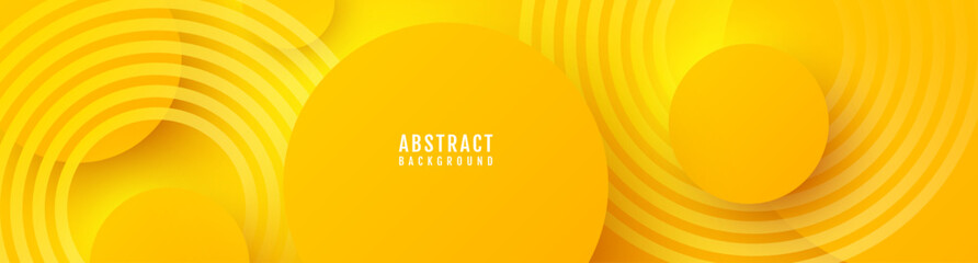 Poster - 3D yellow geometric abstract background overlap layer on bright space with circles effect decoration. Modern graphic design element cutout style concept for web, art, flyer, card, or brochure cover