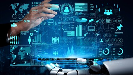 Poster - AI enhances network connection visualization with real-time digital analytics, virtual assistant tools, and artificial intelligence for global communication insights. Thunk