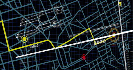Aufkleber - Displaying digital timeline map in digital dashboard, with yellow path line and 2005-2020 markers