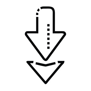 Double Down Arrow Icon:  Modern Minimalist Black Line Art Download Symbol