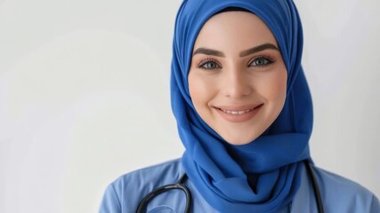 Aufkleber - A doctor or medical professional wearing a blue hijab and stethoscope, likely in a healthcare setting