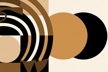 Fototapete - A modern abstract background featuring geometric shapes in brown, black, and beige creates a visually appealing pattern