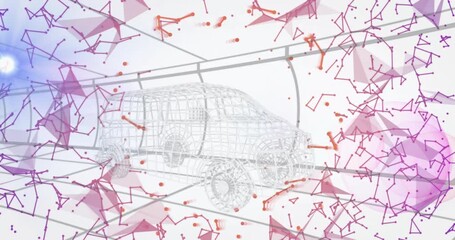Poster - Clusters emerging from left starting 3D van still, bicolor shapes swirling showing data flow