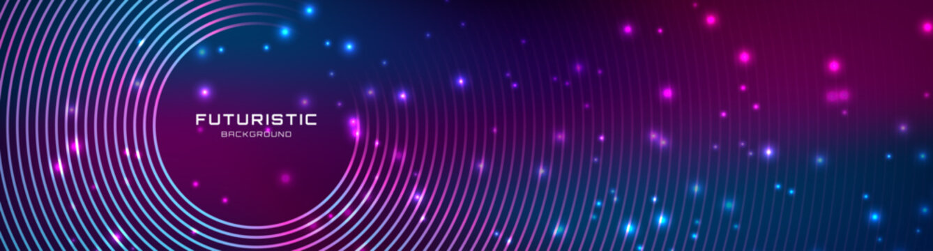Blue pink circles techno abstract background overlap layer on dark space with lines effect decoration. Modern graphic design element stripes style concept for web, art, flyer, card, or brochure cover