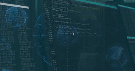 Poster - On start wireframe globe pulsing and rotating as updating code, revolving spheres for visualization