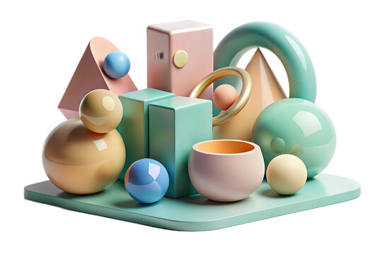 Pastel geometric shapes rendering design wallpaper background abstract art illustration minimal style 3d on transparent background