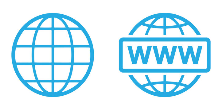 Global web connections are symbolized with a blue world internet network icon, communication and web browsing are visually represented.