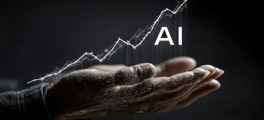 Poster - Hands supporting a glowing upward chart with AI text
