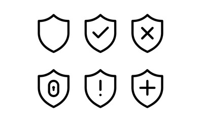 Poster - Minimalist shield icons with security concepts in line art style