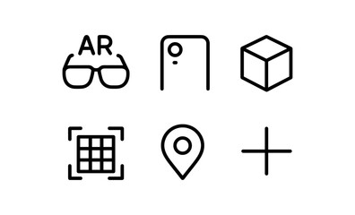 Poster - Minimalist augmented reality icons: glasses, camera, cube, grid, map, plus sign