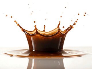 Poster - A captivating splash of chocolate milk creates a dynamic crown against a pristine white background, isolated on white background