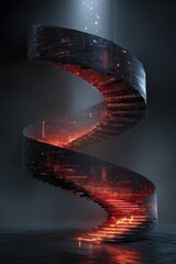 Poster - Futuristic glowing spiral structure illuminated with vivid red and orange lights