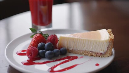 Aufkleber - A slice of cheesecake served with fresh berries on a plate, perfect for a dessert or snack