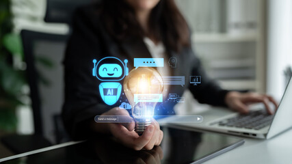Poster - AI chatbot improves virtual assistant interaction. AI chatbot processes text, supports users, AI chatbot automates replies, and AI chatbot enables smart messaging. Latch