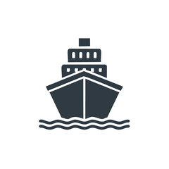Poster - Cruise ship front view on waves, vessel or boat on the water, flat design illustration