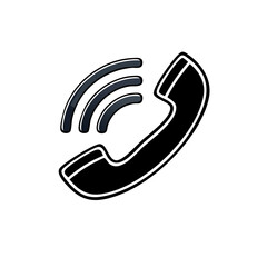 Poster - Black and white vector phone receiver with radio wave outline concept