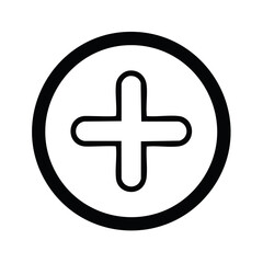Poster - Plus Sign in Circle Medical Symbol Black and White Line Art
