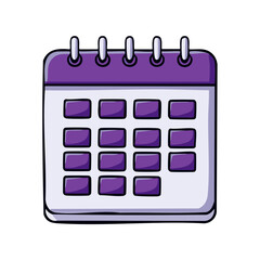 Poster - Purple cartoon calendar illustration with blank dates, time organization planning graphic