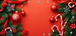 © napaporn - Festive red and green banner with ornaments, pine, snowflakes, and candy canes,  photography,  merry christmas