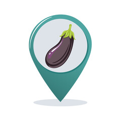 Poster - Eggplant inside map pointer denoting the location of food markets, farmers market or vegetable garden