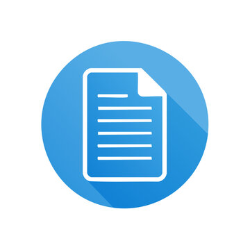 Document icon with text lines on blue circle background, vector file symbol for user interface