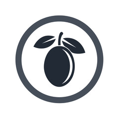 Poster - Simple Dark Blue Plum Icon in Circle, Fruit Logo, Vector Illustration for Health and Nutrition